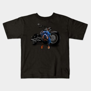 dog on motorcycle Rottweiler  on motorcycle Kids T-Shirt